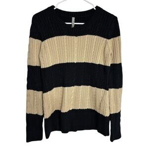 Hanna Andersson Wool-Blend Cable Knit Sweater Women's Medium Navy Beige Preppy